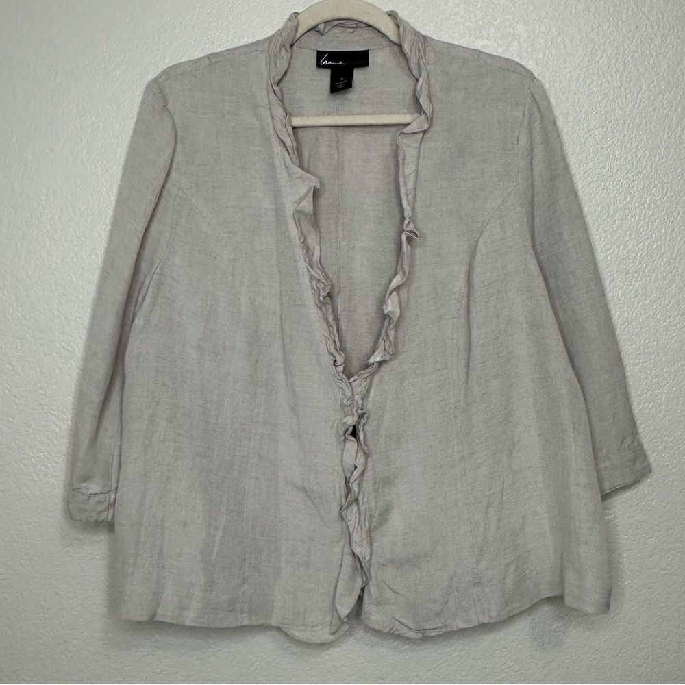 Lane Bryant Linen Blend Gray Ruffle 3/4 Sleeves Cardigan, Size 18